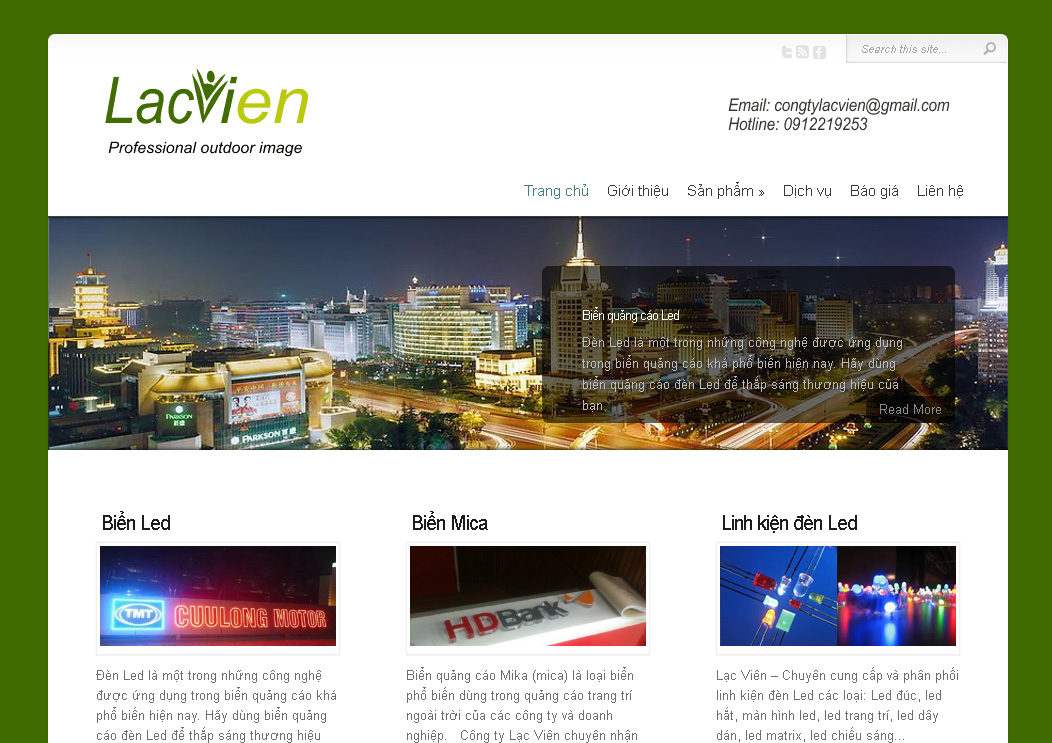 Thiết kế website biển quảng cáo đèn led, biển mica, linh kiện led